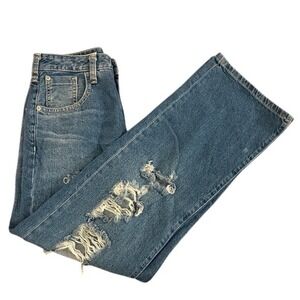 Pilcro and the Letterpress Distressed Wide Leg Jeans Blue 24 Petite 100% Cotton